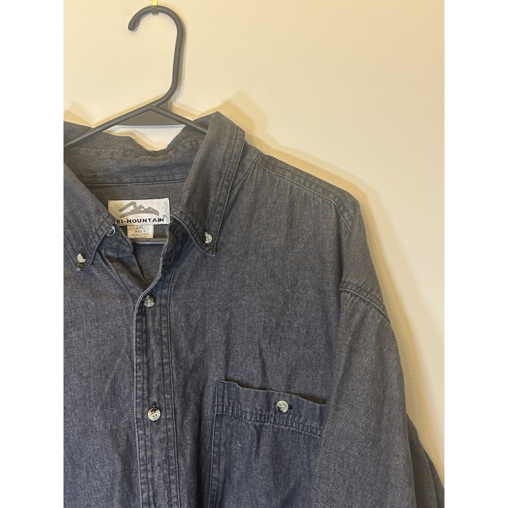 Tri Mountain Pioneer Button Up Black Gray Men's Shirt Size 2XL 100% Cotton